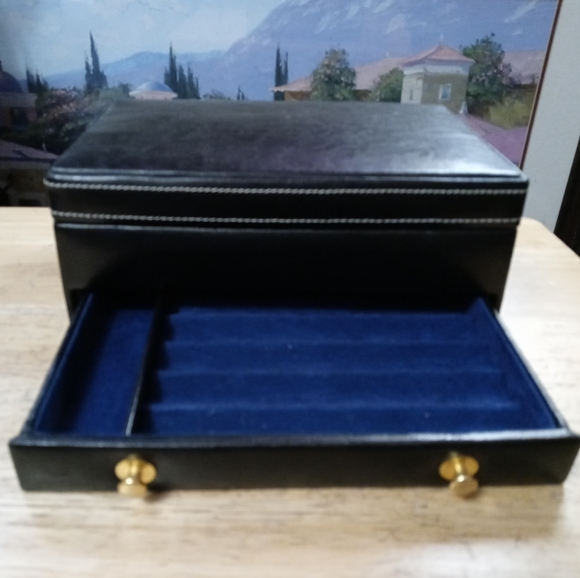 💍Vintage Blue Leather & Velvet Jewelry Box. With Draw,Size - Picture 13 of 16
